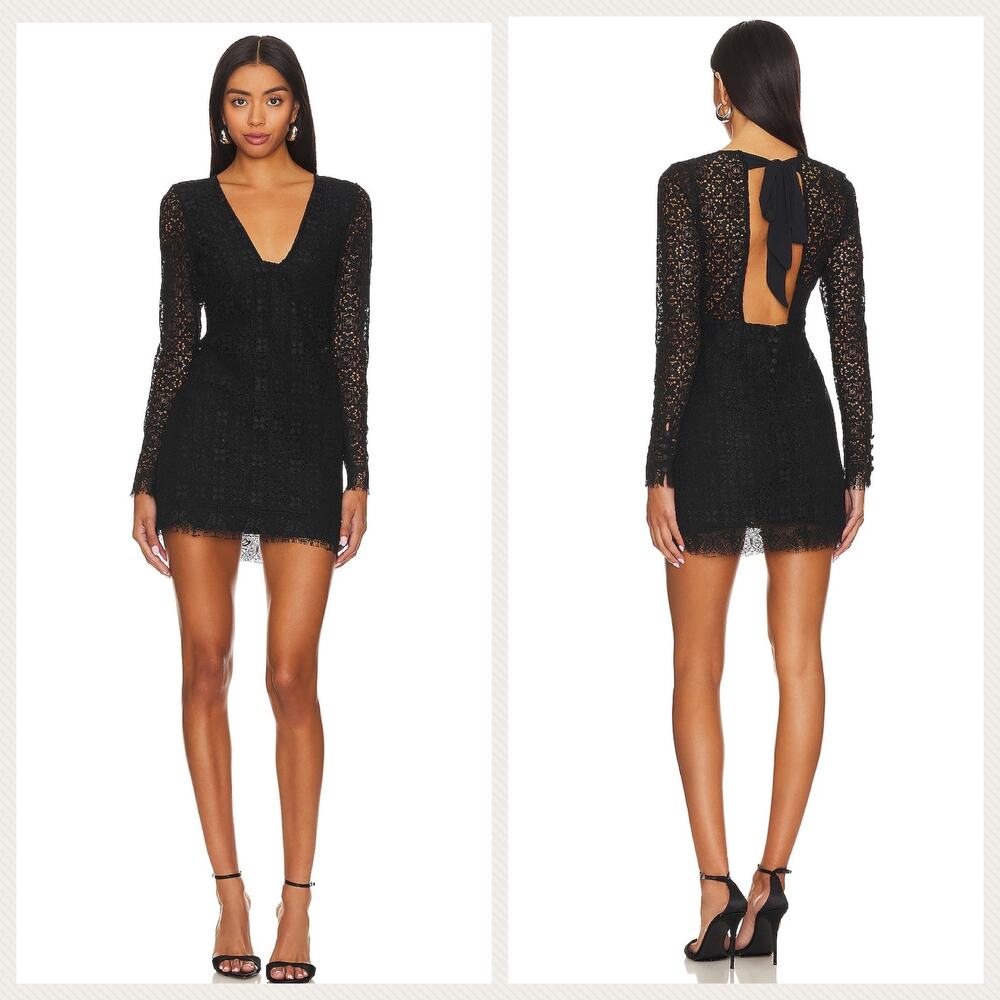 Free People Black Lace Long Sleeve Mini Dress Size 0